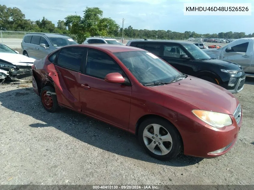 KMHDU46D48U526526 2008 Hyundai Elantra Gls/Se