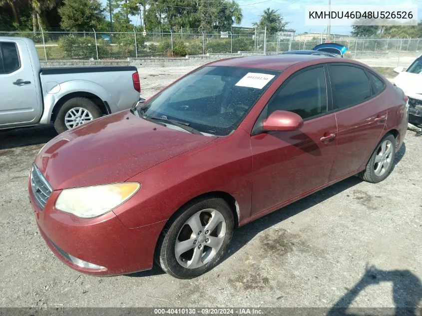 2008 Hyundai Elantra Gls/Se VIN: KMHDU46D48U526526 Lot: 40410130