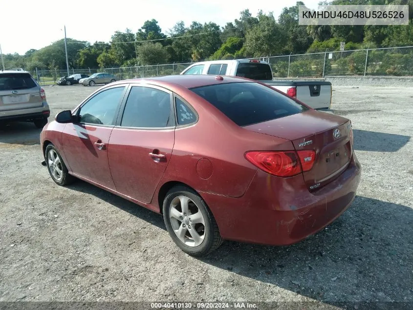 2008 Hyundai Elantra Gls/Se VIN: KMHDU46D48U526526 Lot: 40410130