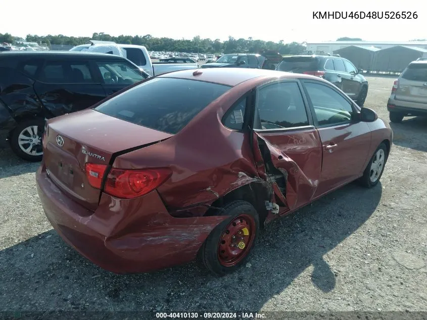 KMHDU46D48U526526 2008 Hyundai Elantra Gls/Se