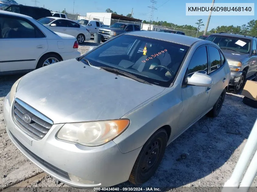 2008 Hyundai Elantra Gls/Se VIN: KMHDU46D98U468140 Lot: 40434040