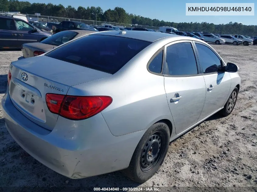 2008 Hyundai Elantra Gls/Se VIN: KMHDU46D98U468140 Lot: 40434040