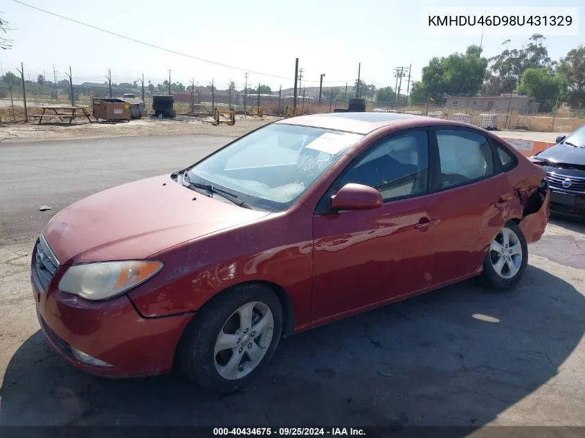 2008 Hyundai Elantra Gls/Se VIN: KMHDU46D98U431329 Lot: 40434675