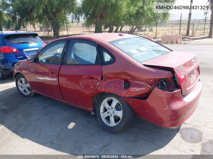 2008 Hyundai Elantra Gls/Se VIN: KMHDU46D98U431329 Lot: 40434675