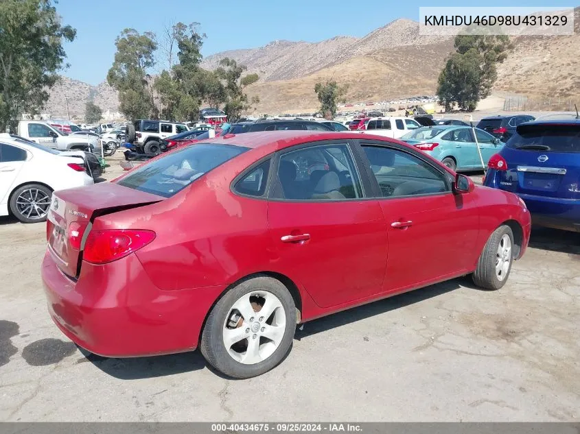 2008 Hyundai Elantra Gls/Se VIN: KMHDU46D98U431329 Lot: 40434675