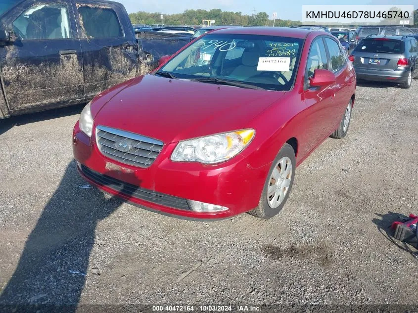 2008 Hyundai Elantra Gls/Se VIN: KMHDU46D78U465740 Lot: 40472164