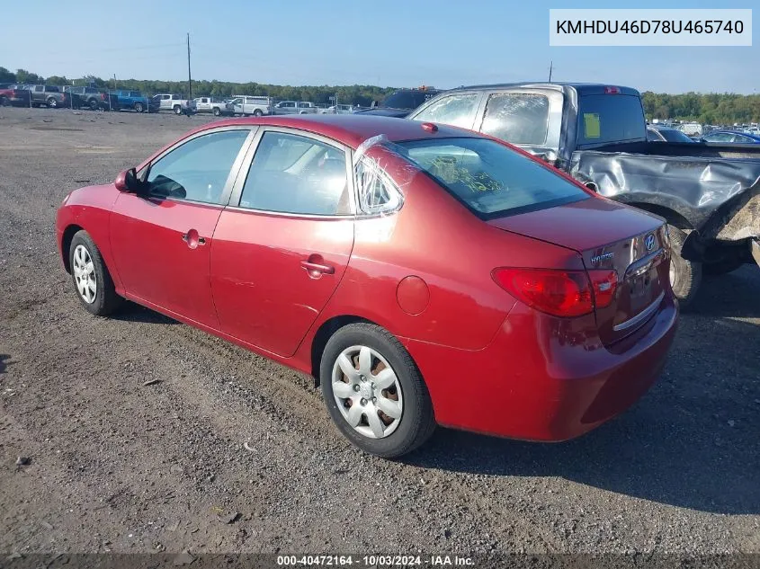 KMHDU46D78U465740 2008 Hyundai Elantra Gls/Se