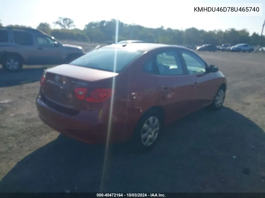 2008 Hyundai Elantra Gls/Se VIN: KMHDU46D78U465740 Lot: 40472164