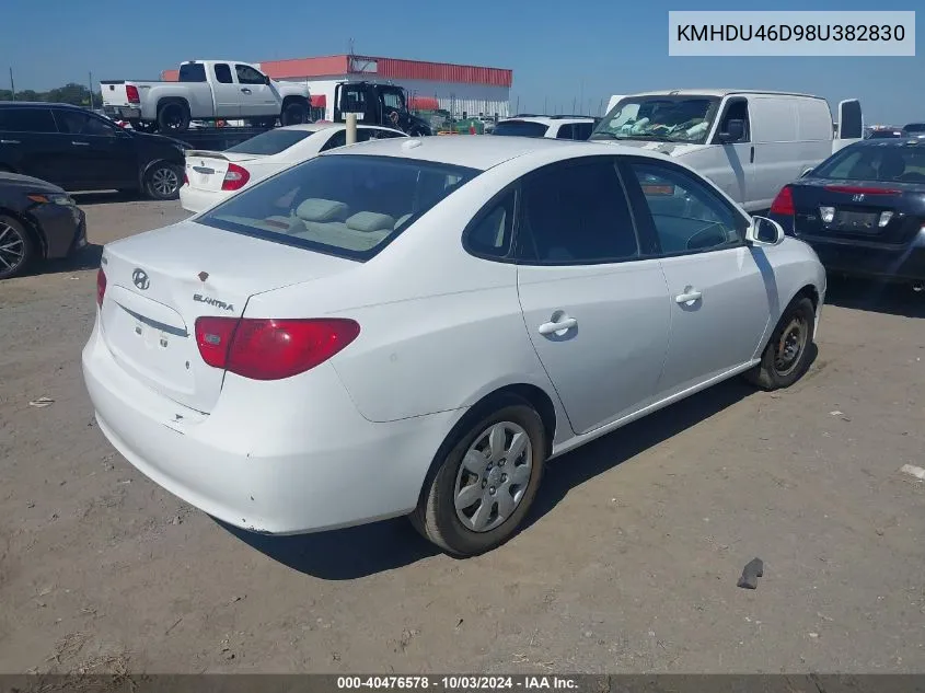 2008 Hyundai Elantra Gls/Se VIN: KMHDU46D98U382830 Lot: 40476578