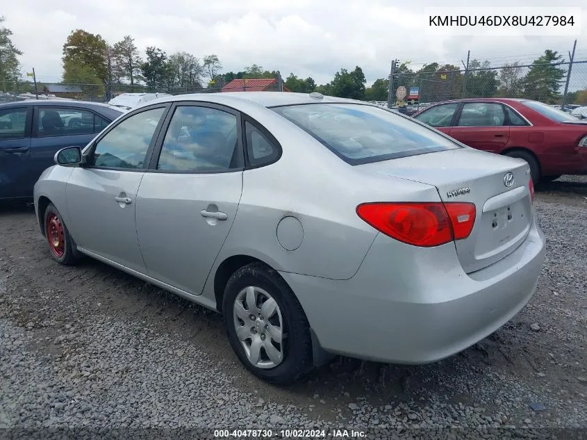 2008 Hyundai Elantra Gls/Se VIN: KMHDU46DX8U427984 Lot: 40478730