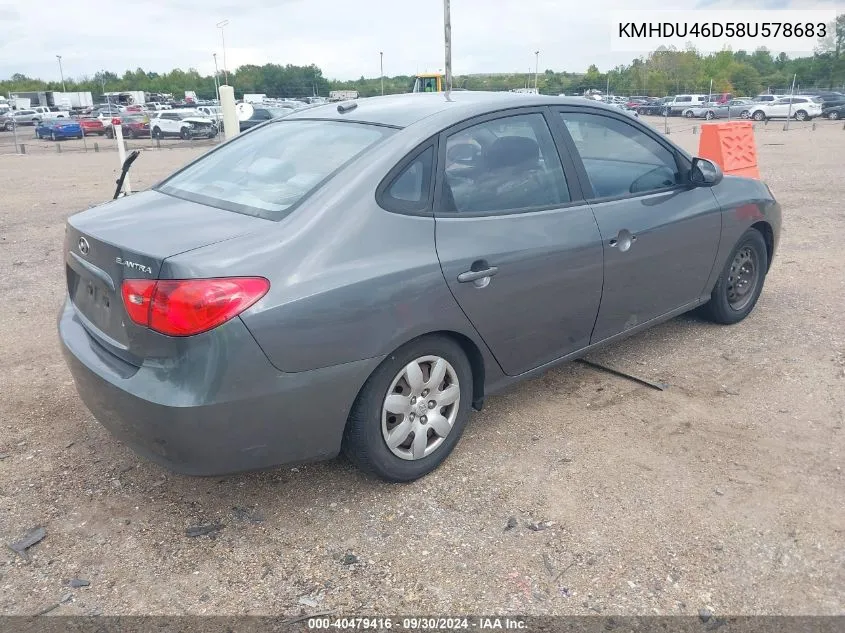 2008 Hyundai Elantra Gls/Se VIN: KMHDU46D58U578683 Lot: 40479416