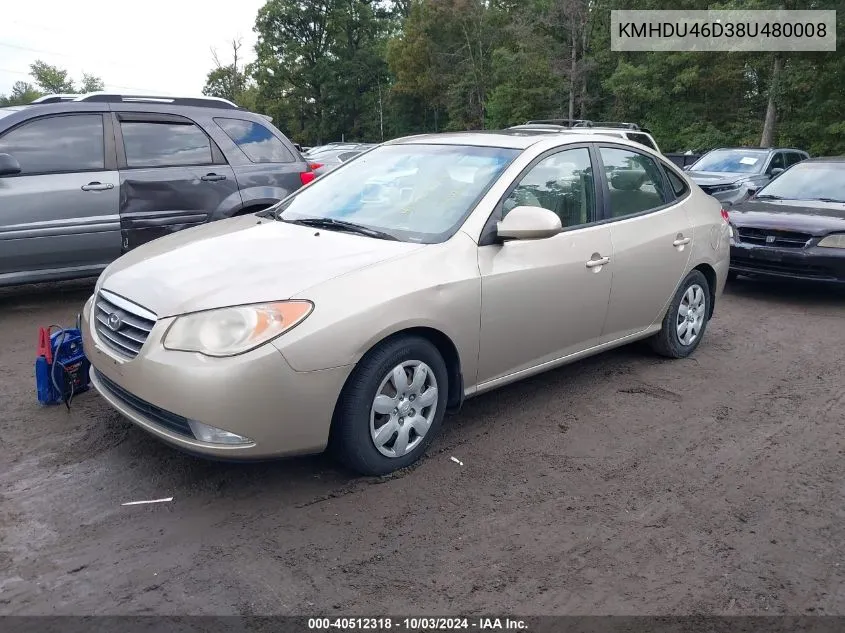 2008 Hyundai Elantra Gls/Se VIN: KMHDU46D38U480008 Lot: 40512318