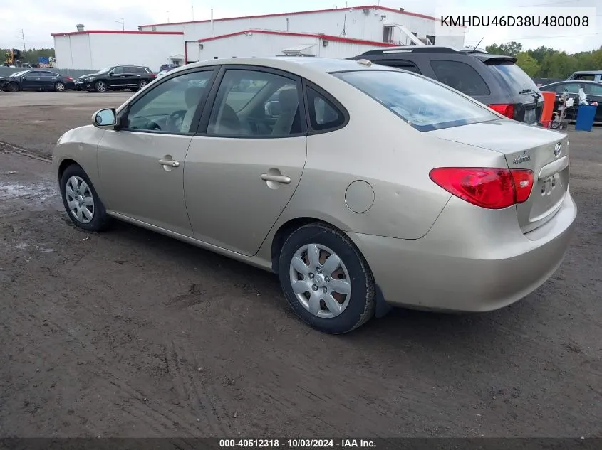 2008 Hyundai Elantra Gls/Se VIN: KMHDU46D38U480008 Lot: 40512318