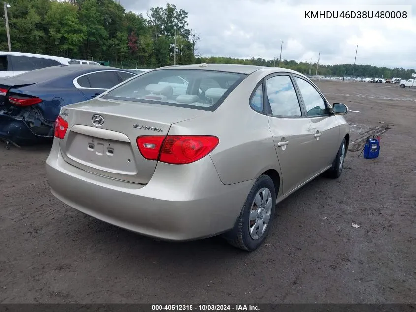 KMHDU46D38U480008 2008 Hyundai Elantra Gls/Se