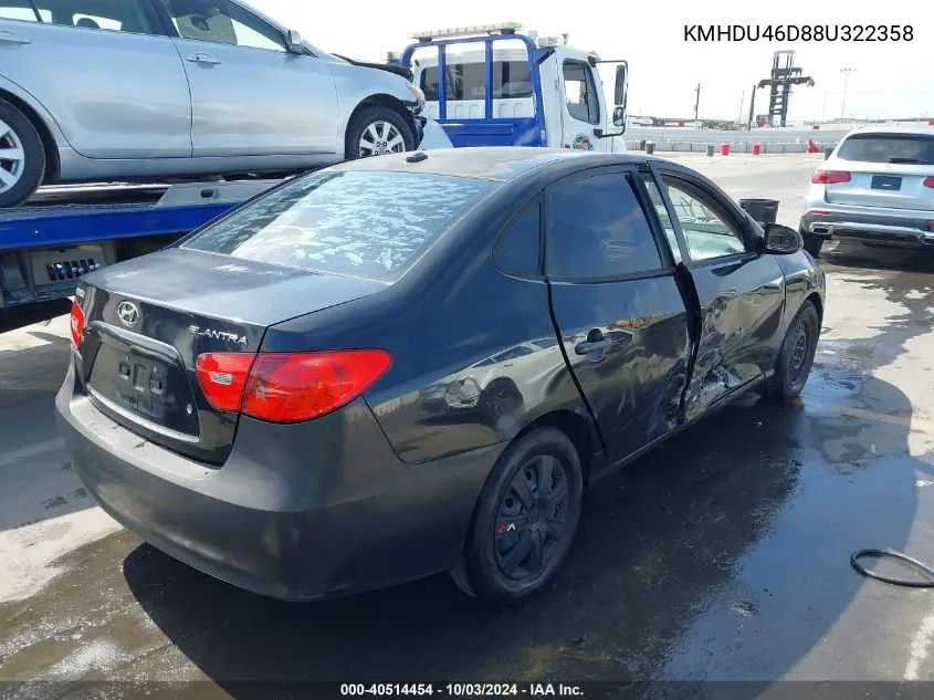 KMHDU46D88U322358 2008 Hyundai Elantra Gls/Se