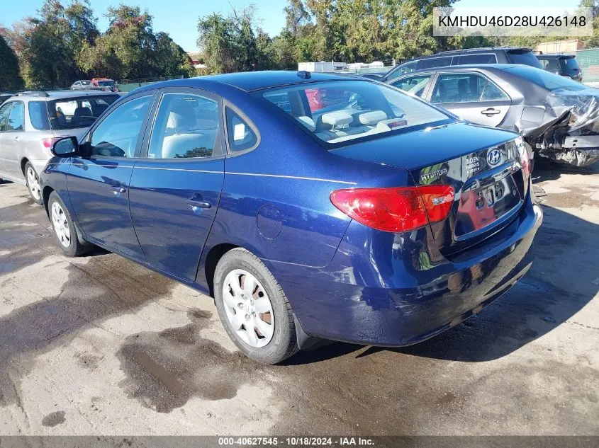 KMHDU46D28U426148 2008 Hyundai Elantra Gls/Se