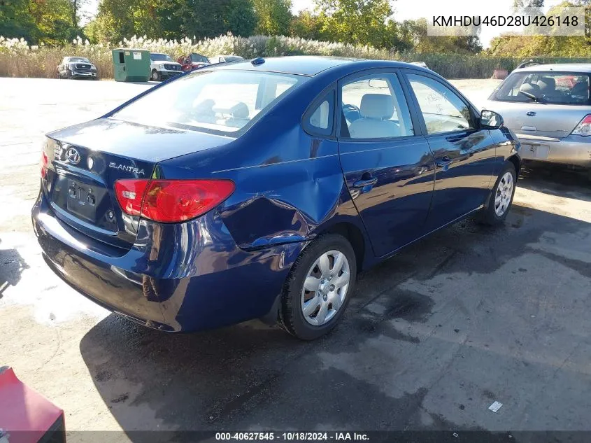 2008 Hyundai Elantra Gls/Se VIN: KMHDU46D28U426148 Lot: 40627545