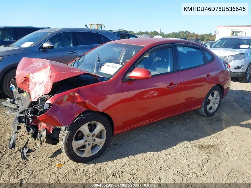 2008 Hyundai Elantra Gls/Se VIN: KMHDU46D78U536645 Lot: 40629555