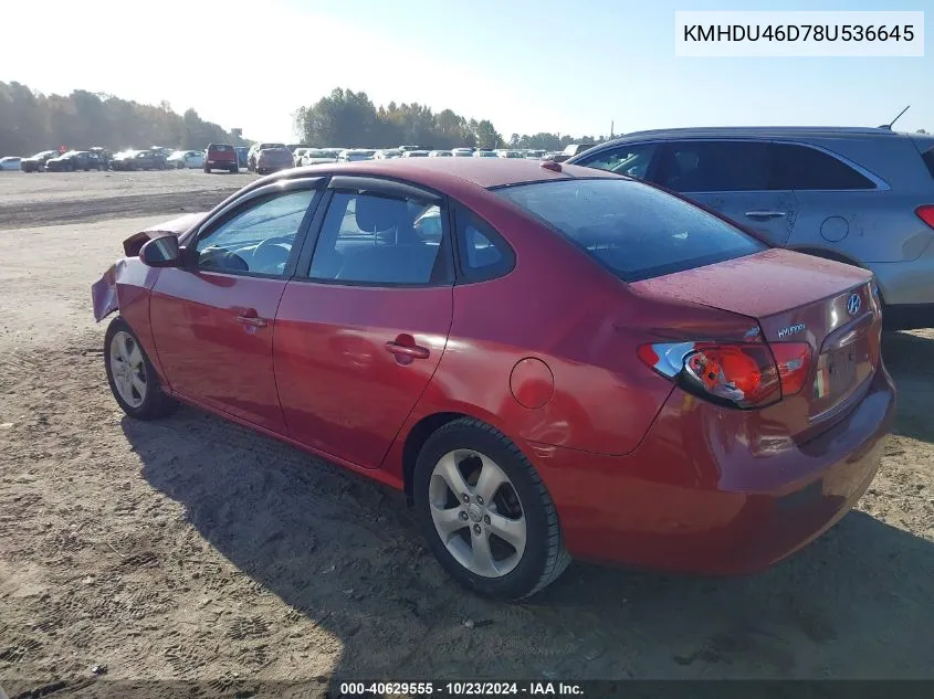 2008 Hyundai Elantra Gls/Se VIN: KMHDU46D78U536645 Lot: 40629555