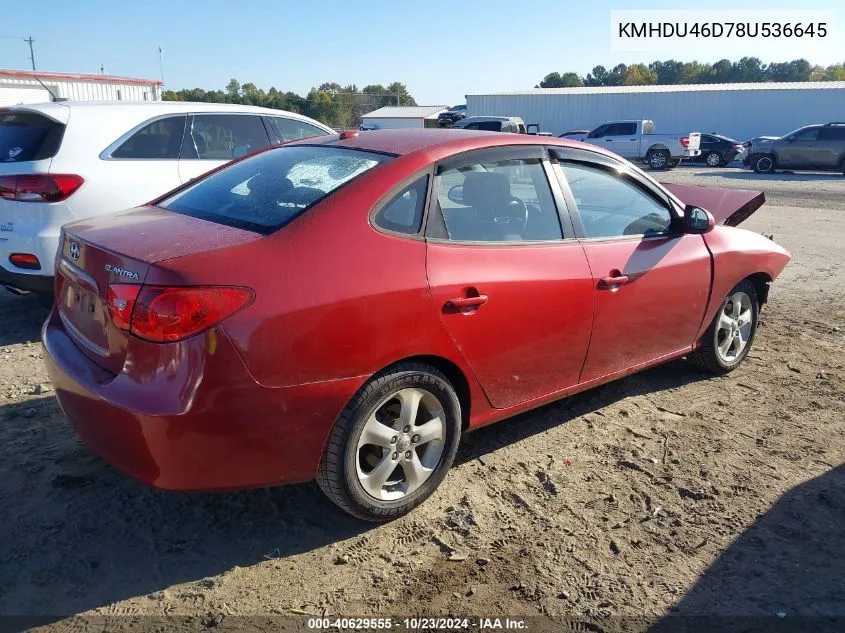 KMHDU46D78U536645 2008 Hyundai Elantra Gls/Se