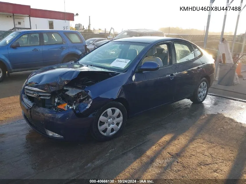 2008 Hyundai Elantra Gls/Se VIN: KMHDU46DX8U447488 Lot: 40666130