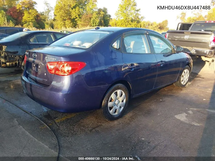 2008 Hyundai Elantra Gls/Se VIN: KMHDU46DX8U447488 Lot: 40666130