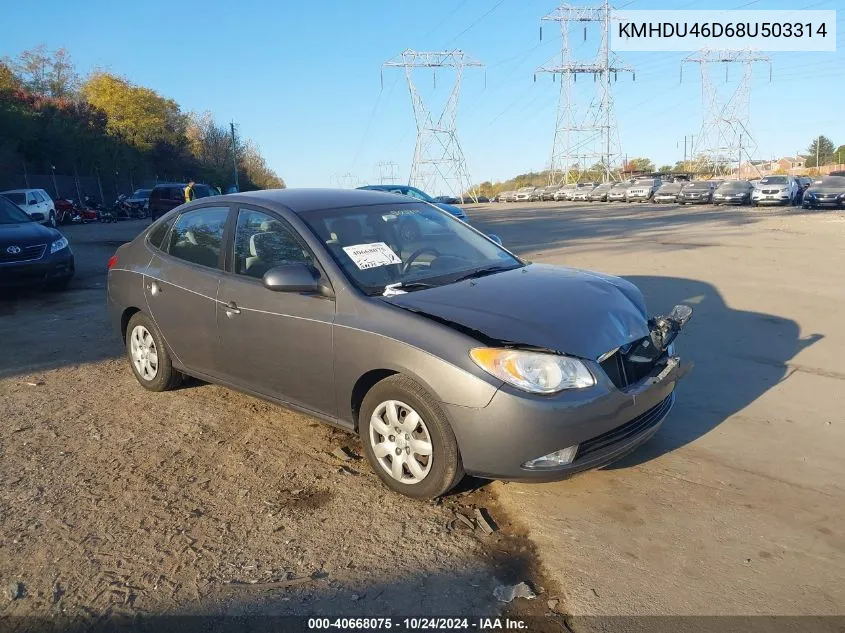 2008 Hyundai Elantra Gls/Se/Limited VIN: KMHDU46D68U503314 Lot: 40668075