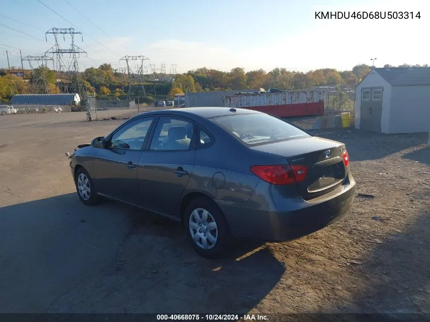 2008 Hyundai Elantra Gls/Se/Limited VIN: KMHDU46D68U503314 Lot: 40668075