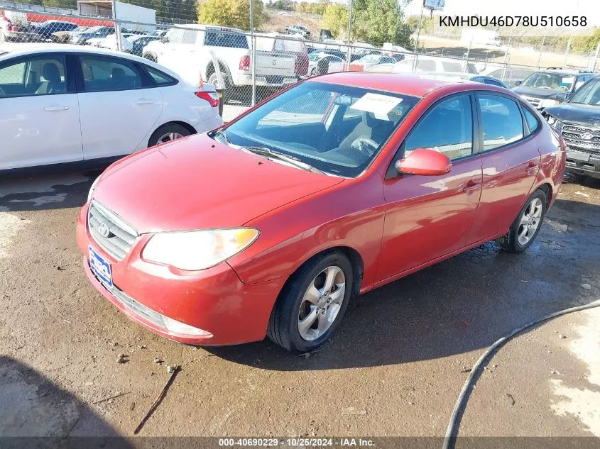 2008 Hyundai Elantra Gls/Se VIN: KMHDU46D78U510658 Lot: 40690229