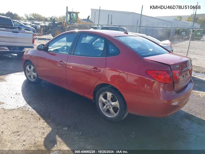 2008 Hyundai Elantra Gls/Se VIN: KMHDU46D78U510658 Lot: 40690229