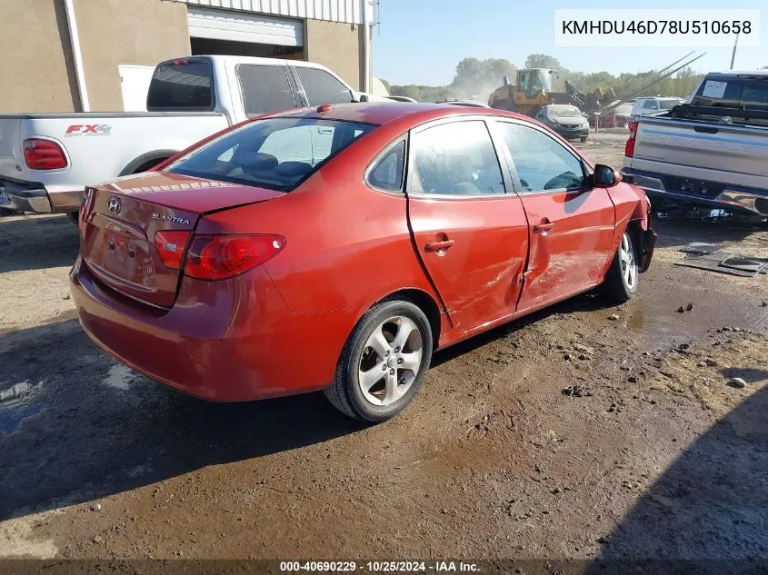 2008 Hyundai Elantra Gls/Se VIN: KMHDU46D78U510658 Lot: 40690229