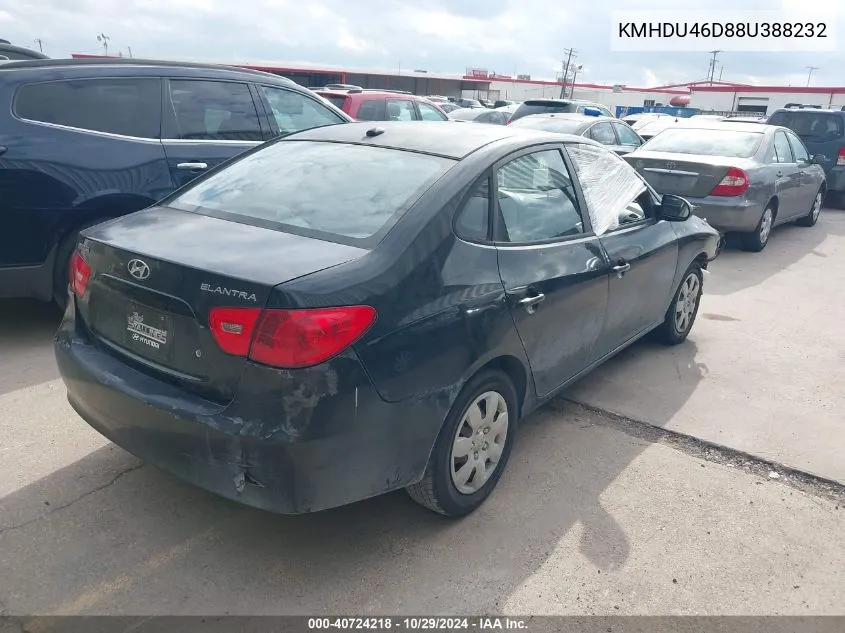 2008 Hyundai Elantra Gls/Se VIN: KMHDU46D88U388232 Lot: 40724218