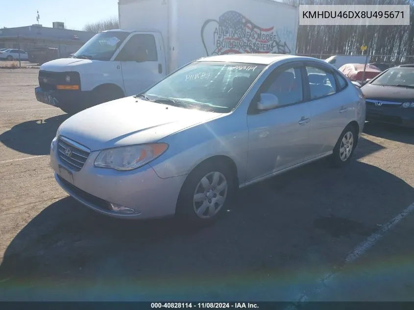 2008 Hyundai Elantra Gls/Se VIN: KMHDU46DX8U495671 Lot: 40828114