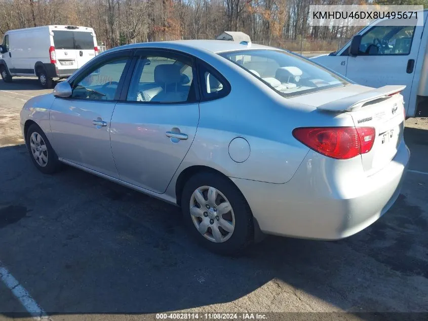 2008 Hyundai Elantra Gls/Se VIN: KMHDU46DX8U495671 Lot: 40828114