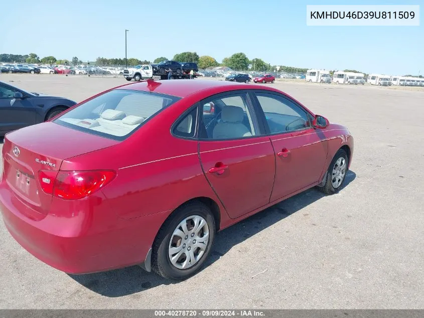 2009 Hyundai Elantra Gls VIN: KMHDU46D39U811509 Lot: 40278720