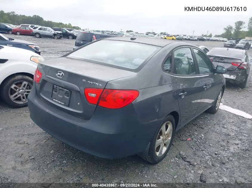 2009 Hyundai Elantra Se VIN: KMHDU46D89U617610 Lot: 40435967