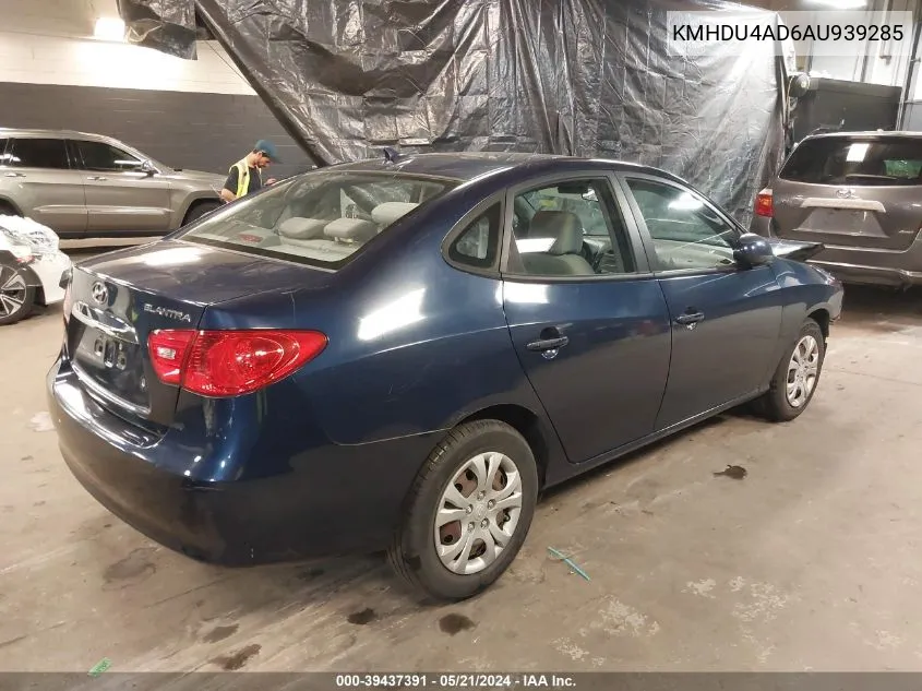 2010 Hyundai Elantra Gls VIN: KMHDU4AD6AU939285 Lot: 39437391