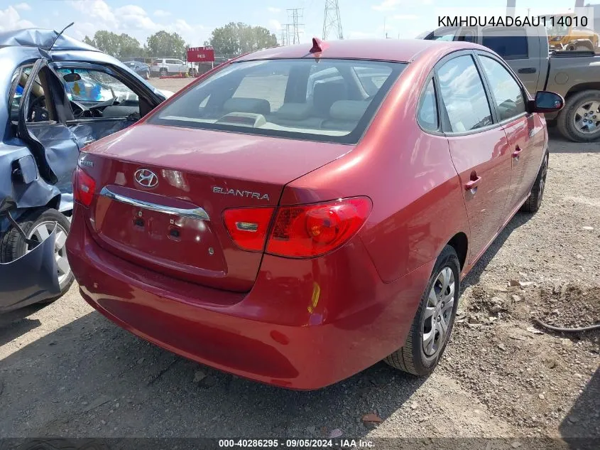 2010 Hyundai Elantra Gls VIN: KMHDU4AD6AU114010 Lot: 40286295