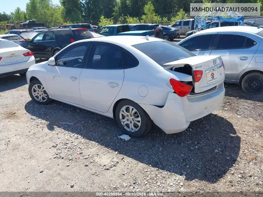 2010 Hyundai Elantra Blue/Gls/Se VIN: KMHDU4AD7AU198094 Lot: 40298984