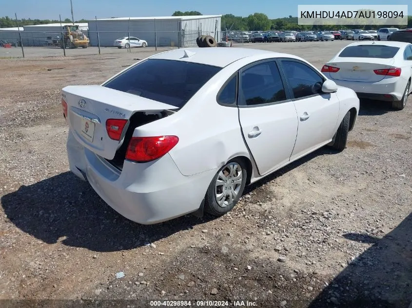 2010 Hyundai Elantra Blue/Gls/Se VIN: KMHDU4AD7AU198094 Lot: 40298984