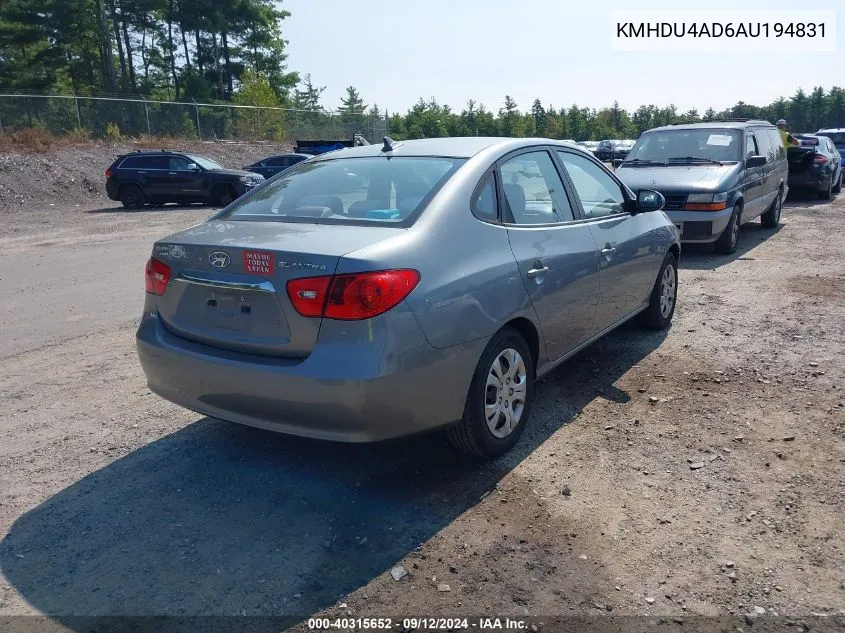 KMHDU4AD6AU194831 2010 Hyundai Elantra Gls