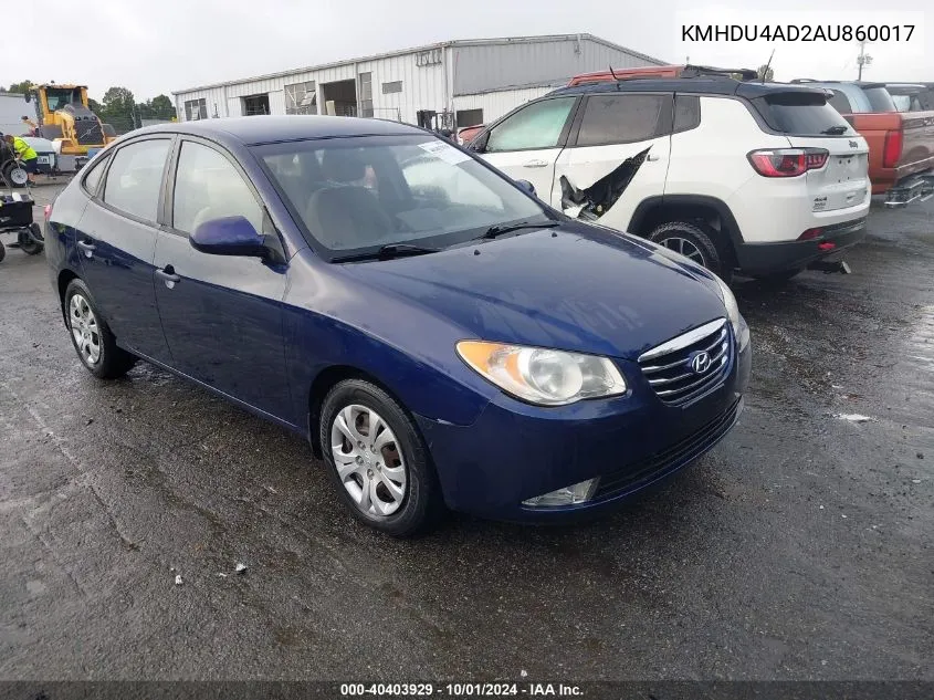 KMHDU4AD2AU860017 2010 Hyundai Elantra Gls