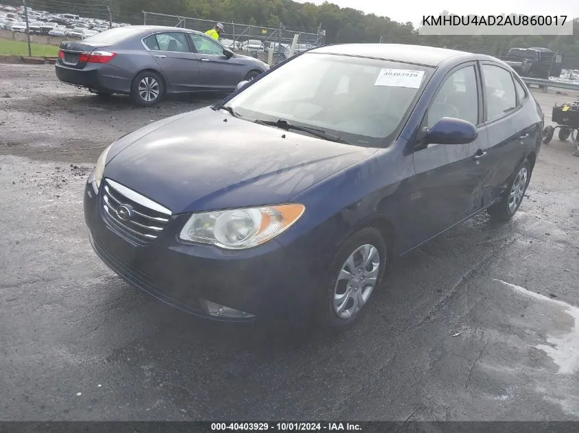 2010 Hyundai Elantra Gls VIN: KMHDU4AD2AU860017 Lot: 40403929