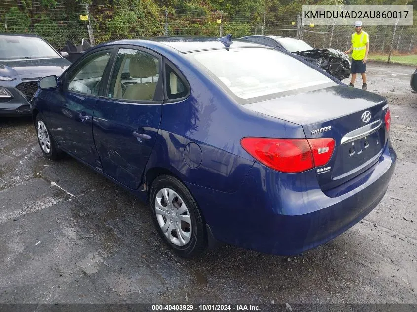 KMHDU4AD2AU860017 2010 Hyundai Elantra Gls