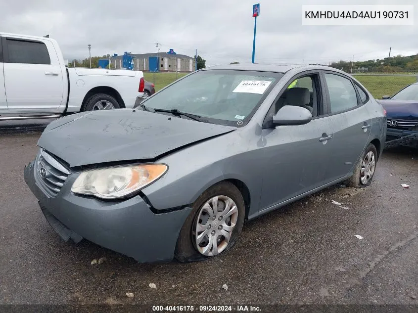 2010 Hyundai Elantra Blue/Gls/Se VIN: KMHDU4AD4AU190731 Lot: 40416175