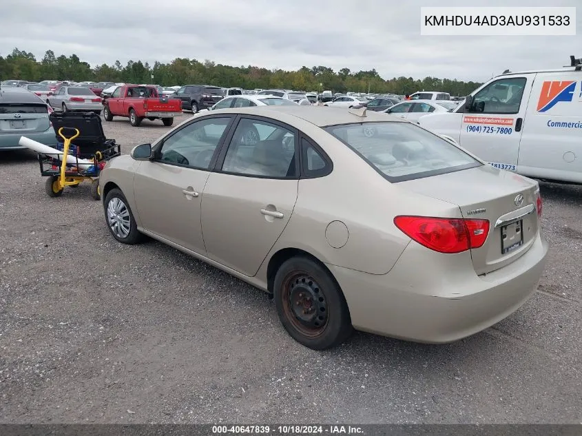 2010 Hyundai Elantra Gls VIN: KMHDU4AD3AU931533 Lot: 40647839