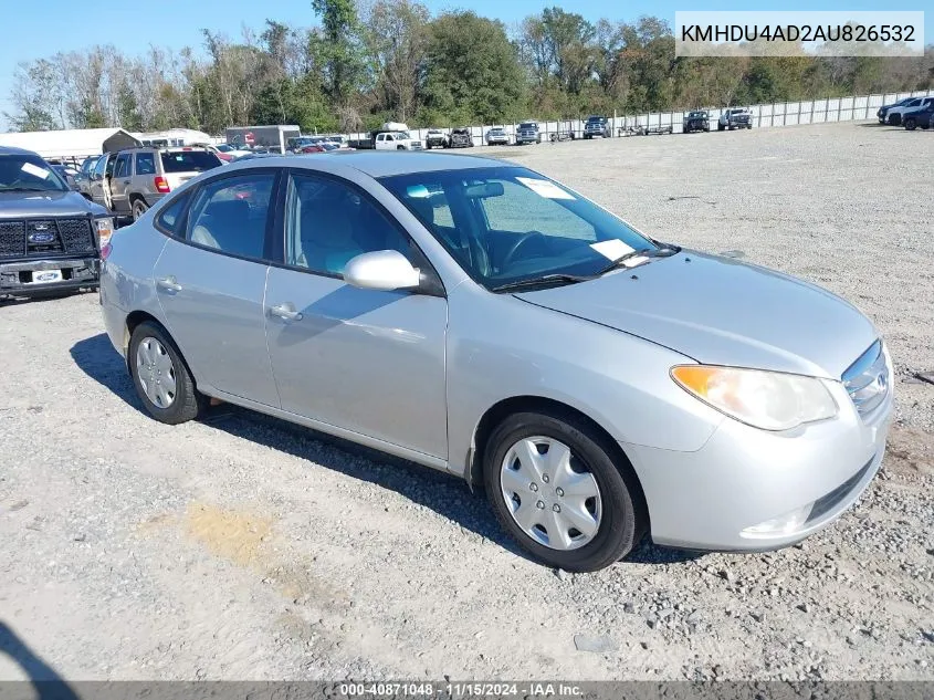 2010 Hyundai Elantra Gls VIN: KMHDU4AD2AU826532 Lot: 40871048