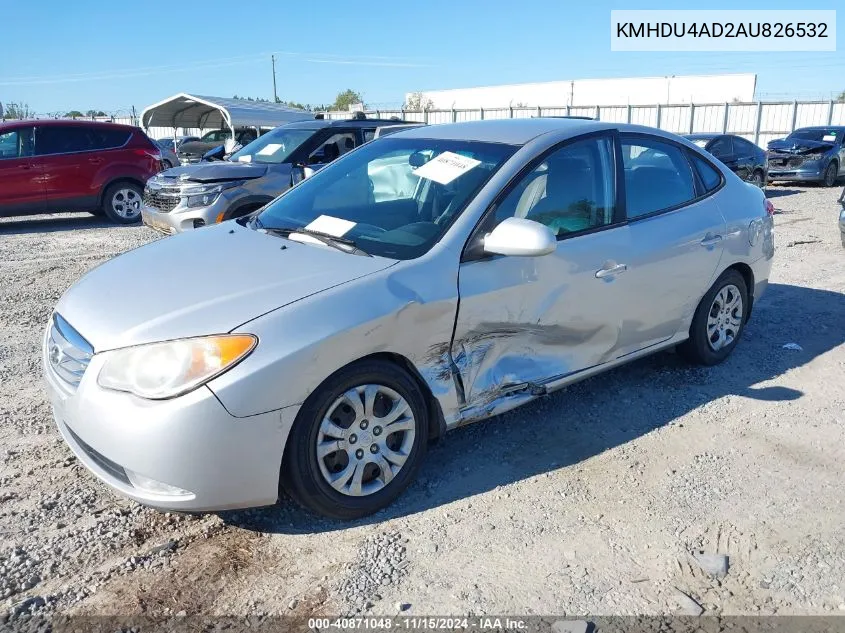 2010 Hyundai Elantra Gls VIN: KMHDU4AD2AU826532 Lot: 40871048