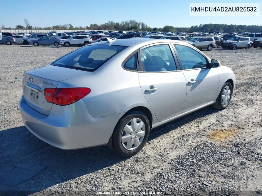 2010 Hyundai Elantra Gls VIN: KMHDU4AD2AU826532 Lot: 40871048