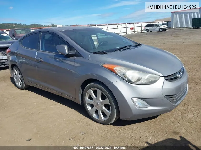 2011 Hyundai Elantra Limited (Ulsan Plant) VIN: KMHDH4AE1BU104922 Lot: 40407687